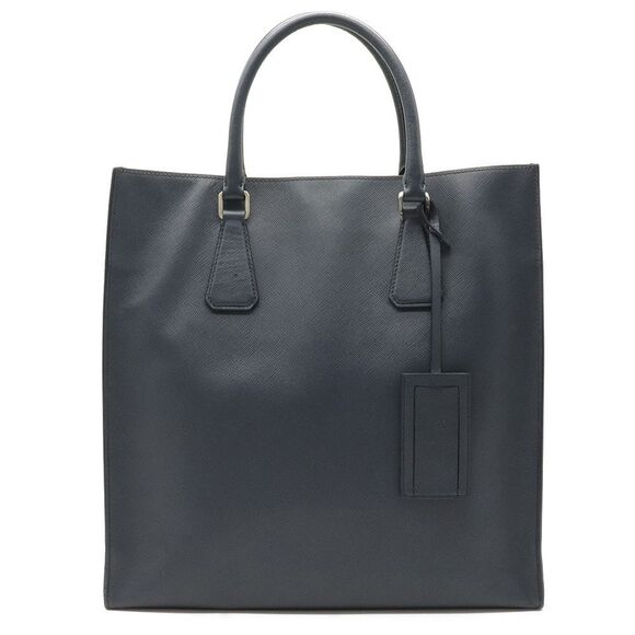 Prada Saffiano Tote Bag Leather Baltico Navy Silver Hardware - Picture 1 of 8